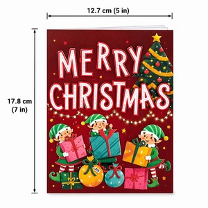 Carte de vœux pop-up Joyeux Noël 3D, carte cadeau de Noël, Père Noël, elfe, sapin de Noël, vœux saisonniers - Product Image 4