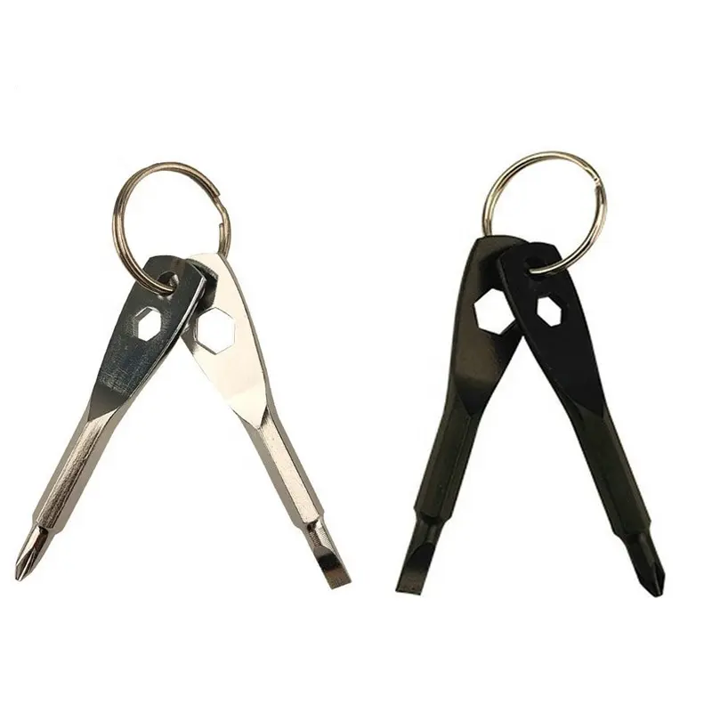 Tournevis porte-clés portable 4-en-1 outil de réparation multifonction jeu de tournevis de poche avec clé cruciforme et hexagonale