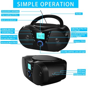 Boombox multifonctionnel d'usine avec lecteur <span class=keywords><strong>CD</strong></span>, alimentation CA/CC et antenne télescopique pour lecture audio intérieure/extérieure - Product Image 3