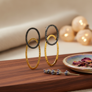 22K Gold Plated Silver Hammered Vintage Stud <b>Earrings</b> Handcrafted Wholesale 925 Sterling Silver Jewelry - Product Image 3