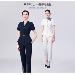 White Women's Summer Suit <b>Set</b> Short Sleeve Satin Breathable <b>Office</b> Lady Business Commute Uniform - Product Image 2