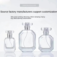 Fabrication sur mesure de flacons de parfum vides en verre transparent, écologiques et économiques, 30 ml, 50 ml, 100 ml, avec bouchon argenté et impression sérigraphique.