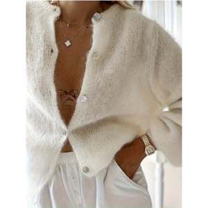 Fuzzy <b>Cropped</b> Button <b>Cardigan</b> <b>Women's</b> Yellow Soft Knit Sweater Top Casual Wear - Product Image 2