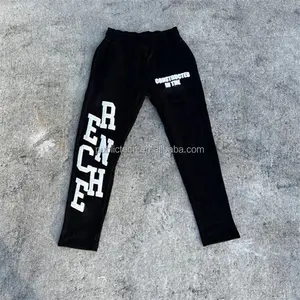 Rahat yüksek kalite 3D puf baskı özel Joggers ter pantolon erkekler için % 100% pamuk puf baskı düz bacak Sweatpants