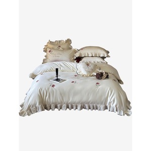 Juego de Ropa de Cama Girlish de Algodón de Fibra Larga 100S, con Bordado de Rosas y Borde con Volantes, 4 Piezas, para Uso Doméstico - Product Image 5