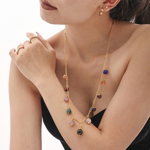 Nouveau collier fait main en acier inoxydable avec perles de pierres naturelles colorées, tendance, collier personnalisé en perles, cadeau - Product Image 3