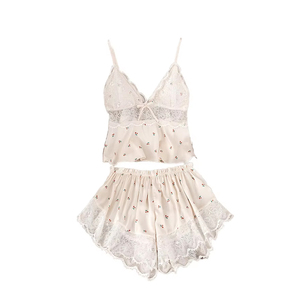Ensemble de shorts de nuit d'été sans manches à col en V et taille élastique pour femme en coton, coupe ample décontractée et confort respirant - Product Image 1