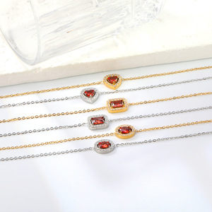 Bracelet en acier inoxydable avec zircon, design géométrique ovale en forme de cœur, pour femmes, bijoux de fête - Product Image 1