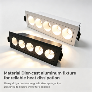 Luminaria LED Empotrable Rectangular de 5 Cabezas, Regulable, de Aluminio Fundido, con Buena Disipación de Calor, Downlight LED Lineal Comercial - Product Image 3