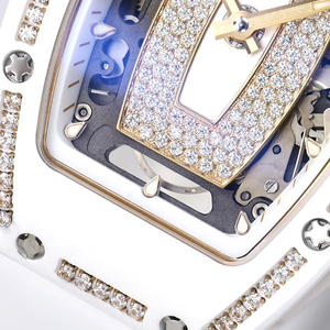 Reloj Mecánico de Cerámica Blanca con Diamantes de Alta Gama para Mujer, Elegante y Único, con Forma de Barril, Resistente al Agua, con Correa de Goma Deportiva - Product Image 4