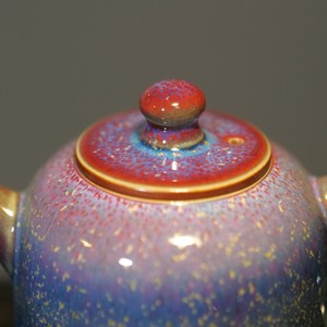 Théière artisanale en porcelaine Jun, coffret cadeau, glaçure bleu-or, poignée en porcelaine - Patrimoine culturel immatériel chinois, 200 ml - Product Image 6