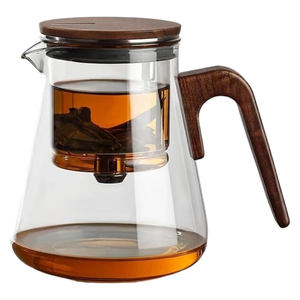 Tetera de vidrio transparente de alta calidad con tapa de madera resistente al calor y fácil de limpiar precio al por mayor fugas de té prevenidas - Product Image 1