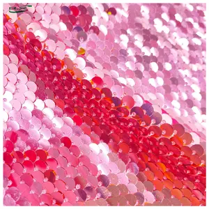 Vente en gros de tissu haute couture tissé en polyester de haute qualité avec paillettes roses perlées avec broderie