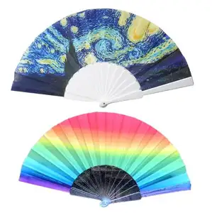 BSBH Plastic Hand Fan With Custom Logo For Summer Party Gift Plastic Foldable Handle Sticker Wedding Party Dance Fans