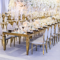Table de banquet de mariage de luxe de 5 m, longue, noire et dorée