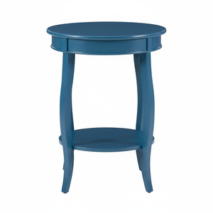 Mesa auxiliar redonda de madera de color azul marino con patas curvas para muebles de sala de estar disponibles al precio más bajo y asequible para la venta - Product Image 1
