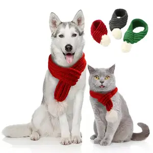 पालतू बिल्ली कुत्ते क्रिसमस दुपट्टा त्योहार पोशाक कपास ऊन दुपट्टा पालतू सामान