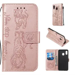 Simple En Relief Tigre Chat Portefeuille En Cuir Étui À Rabat Pour Samsung Galaxy A10 A20 A30 A40 A50 A70 A80 Carte coque Arrière souple