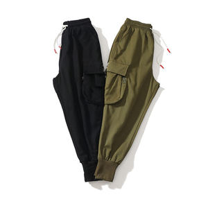 Men <strong>Army</strong> Green Color Elastic Waist Cargo <strong>Pants</strong> Black Cotton Twill Zipper Pocket Casual Trousers Mens Baggy Chino Trousers <strong>Pants</strong> - Product Image 1