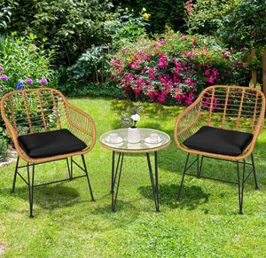 Set di Mobili in Rattan Popolare con 2 Poltrone Imbottite <span class=keywords><strong>e</strong></span> <span class=keywords><strong>Tavolino</strong></span> Rotondo in Vetro per Uso Esterno su <span class=keywords><strong>Balcone</strong></span> o Giardino - Product Image 6