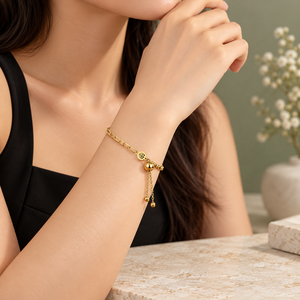 Gold Adjustable Heart <b>Charm</b> <b>Bracelet</b> Stainless Steel 24K Gold Vacuum Plating - Product Image 4