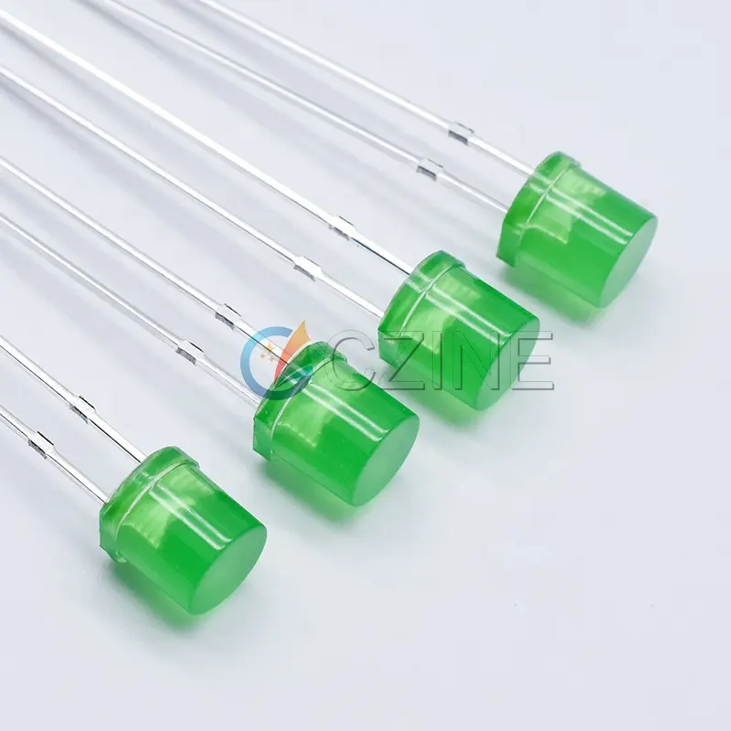 Free Sample Czinelight Manufacturer Round Flat Top 0.06w 5mm High Bright Green Led Dip Diode Price Cheap