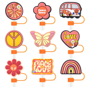 Nouvelle Tendance : Embouts de <span class=keywords><strong>Paille</strong></span> en Silicone Série Amour & Paix, Bouchons Anti-Poussière de 10 mm pour Embouts de Pailles, Décoration pour Couvre-Pailles - Product Image 1