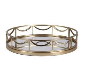 Plateau de service rond en laiton et verre fini vintage Fabricant de plateau de service fait main au design unique Décoration de luxe pour la maison - Product Image 1