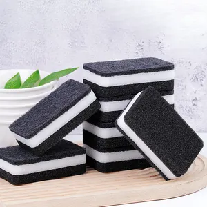 Powerful Kitchen Cleaning Sponge Black And Whitenon-scratch Scouring Pad Sponge Customized Paper Card Packing