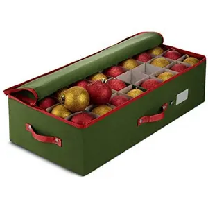 Underbed Christmas Ornament Storage Box Zippered Closure - Stores up to 64 of The 3-inch Standard Christmas Ornaments, and Xmas