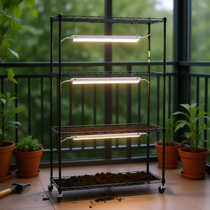Soporte de metal de 4 niveles para cultivo interior, 59 pulgadas de altura, con luces LED de espectro completo de 90W y 3 colores para el crecimiento y fructificación de plantas - Product Image 2