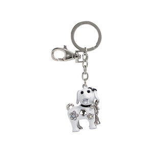 Portachiavi con ciondolo a forma di cagnolino in peluche, argento con strass, per donne e ragazze - Product Image 1