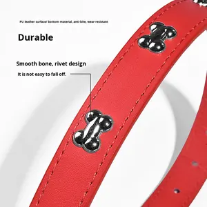 <span class=keywords><strong>Collar</strong></span> ajustable de cuero PU de lujo para perros y gatos, hebilla en D acolchada suave, patrón de hueso sólido, <span class=keywords><strong>Collar</strong></span> Universal para mascotas para las cuatro estaciones - Product Image 2
