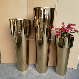 กระถางต้นไม้สแตนเลสสตีลหรูหราสำหรับตกแต่งบ้าน / อุปกรณ์ทำสวน กระถางปลูกต้นไม้ขนาดใหญ่ / แจกันตั้งพื้นทรงสูงสีทอง - Product Image 4