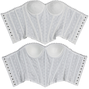 Haut de corset élégant sans bretelles, coupe cœur, avec broderie florale ajourée et corsage en dentelle, à baleines pour sculpter la taille, pour style bohème nuptial - Product Image 1