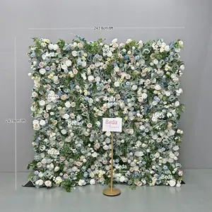 Luxus kundenspezifisch 5D weiße Seide Rose Bühne Kulisse Party Veranstaltungen Dekoration Hochzeit Hintergrund grüne Blumenwand