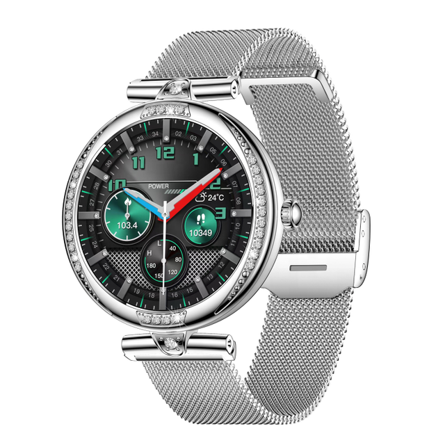 Women's Health Monitoring Smart Watch Blood Pressure Sensor IP68 Rating Stainless Steel Band Magnetic Charging Sleep Tracker