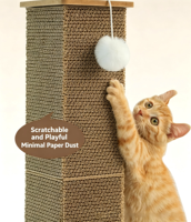 Griffoir pour chat en carton ondulé carré de 57 cm de haut avec base en bois, protection pour meubles, pour chatons et chats adultes