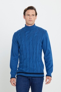 <strong>Men's</strong> <strong>Chunky</strong> <strong>Cable</strong> <strong>Knit</strong> Turtleneck Sweater 100% Wool Long Sleeve Pullover <strong>Jumper</strong> Royal Blue - Product Image 5