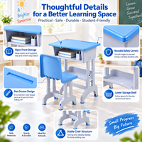 Ensemble bureau et chaise pour étudiant à hauteur fixe, mobilier scolaire, table d'étude avec panier à livres en métal et étagère de rangement pour salle de classe