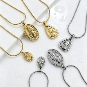 yunnique Virgin Mary Pendant Necklace Stainless Steel Gold Plated For Men Women Clavicle Chain Fashion Jewelry <b>Gift</b> - Product Image 1