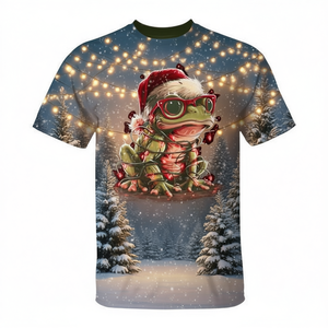 T-shirt festif avec grenouille de Noël mignonne, lunettes et bonnet de Père Noël - Product Image 3