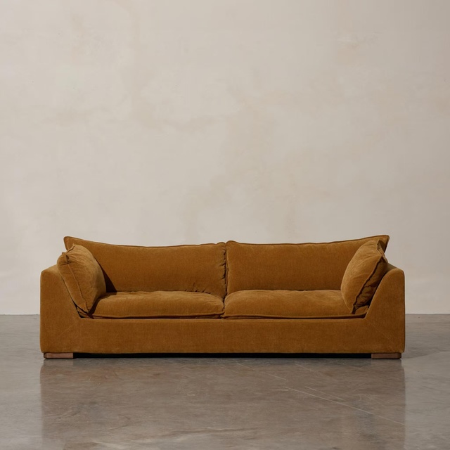 Multi-seater sofa with velvet fabric in brown featuring a vintage style for a living room, apartment hotel, and luxury furniture
