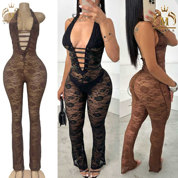 Spring Elegant Boho Print Bodysuits Rompers Women Jumpsuits Puff Sleeve Skinny Sexy V-neck
