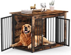 Katı toptan ağır ahşap köpek kafesi mobilya tarzı kulübesi büyük köpekler için ayarlanabilir kapalı çift kapılar köpek evi - Product Image 2