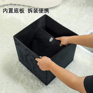Custom <b>Storage</b> <b>Stool</b> Adult Size Black Velvet Home Ottoman With Lid And Base For Daily Use - Product Image 5