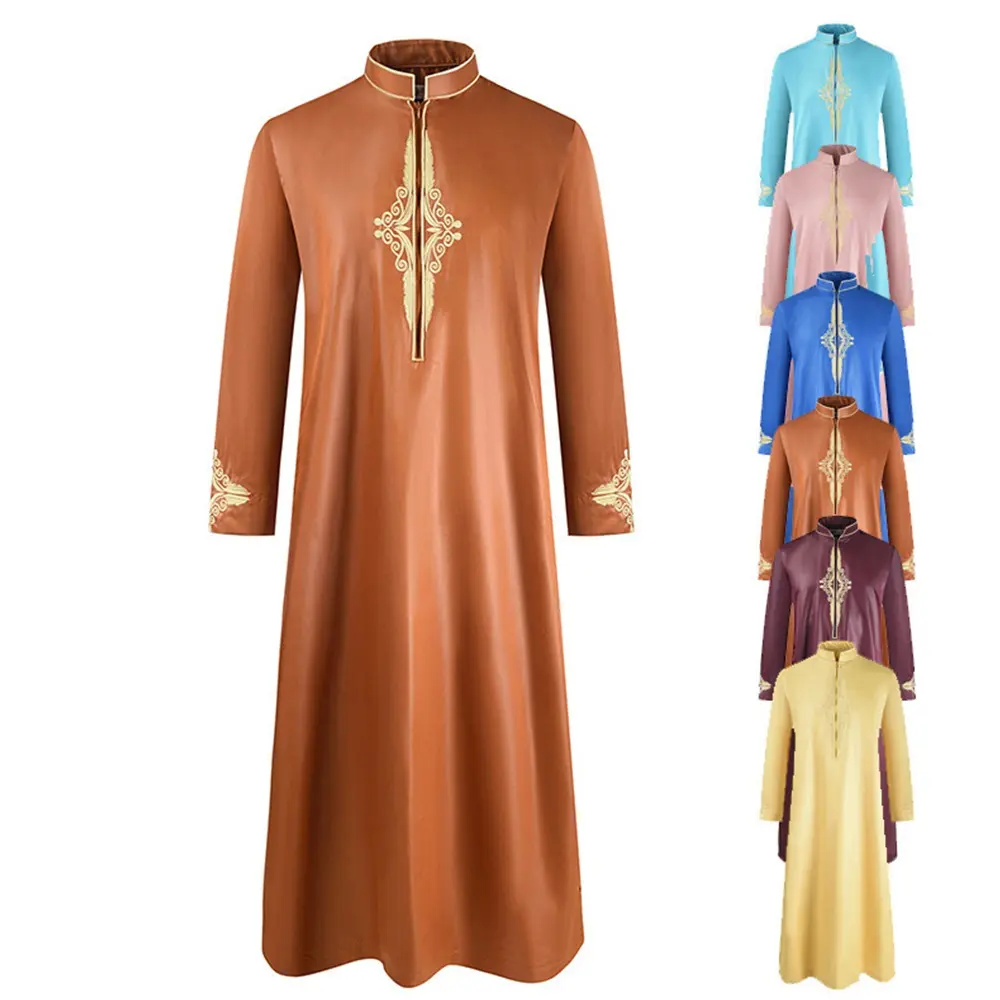 Stile marocchino Islamico Uomini Lungo Abito Musulmano Premium Qualità Del Ricamo Degli Uomini di Arabo Veste Girocollo Per Il Partito