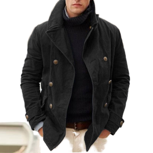 <b>Men's</b> Vintage Canvas Coated Plain Dyed Double-Breasted Jacket Premium Casual Outerwear for Fall & Winter for - Product Image 1