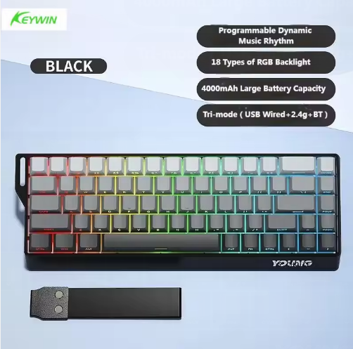 Factory Stock Goods 68 Keys RGB Hotswap Tri Mode Mechanical Keyboard White Switch Wireless Gaming Office Keyboard With RGB