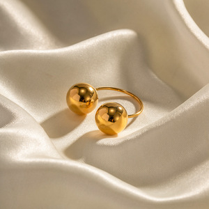 Anello aperto con doppia sfera grande in acciaio inossidabile a prova di allergia in oro 18 carati accessori per anelli personalizzati di moda - Product Image 2